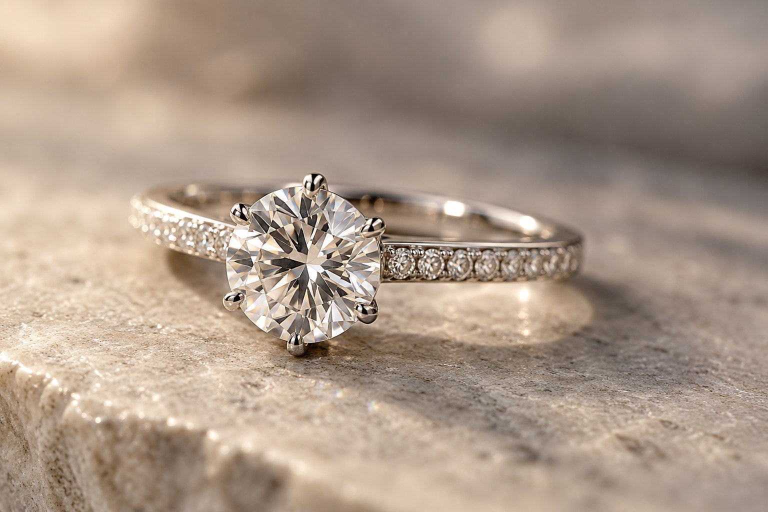 Conceptual macro photograph of a finished bespoke engagement ring
